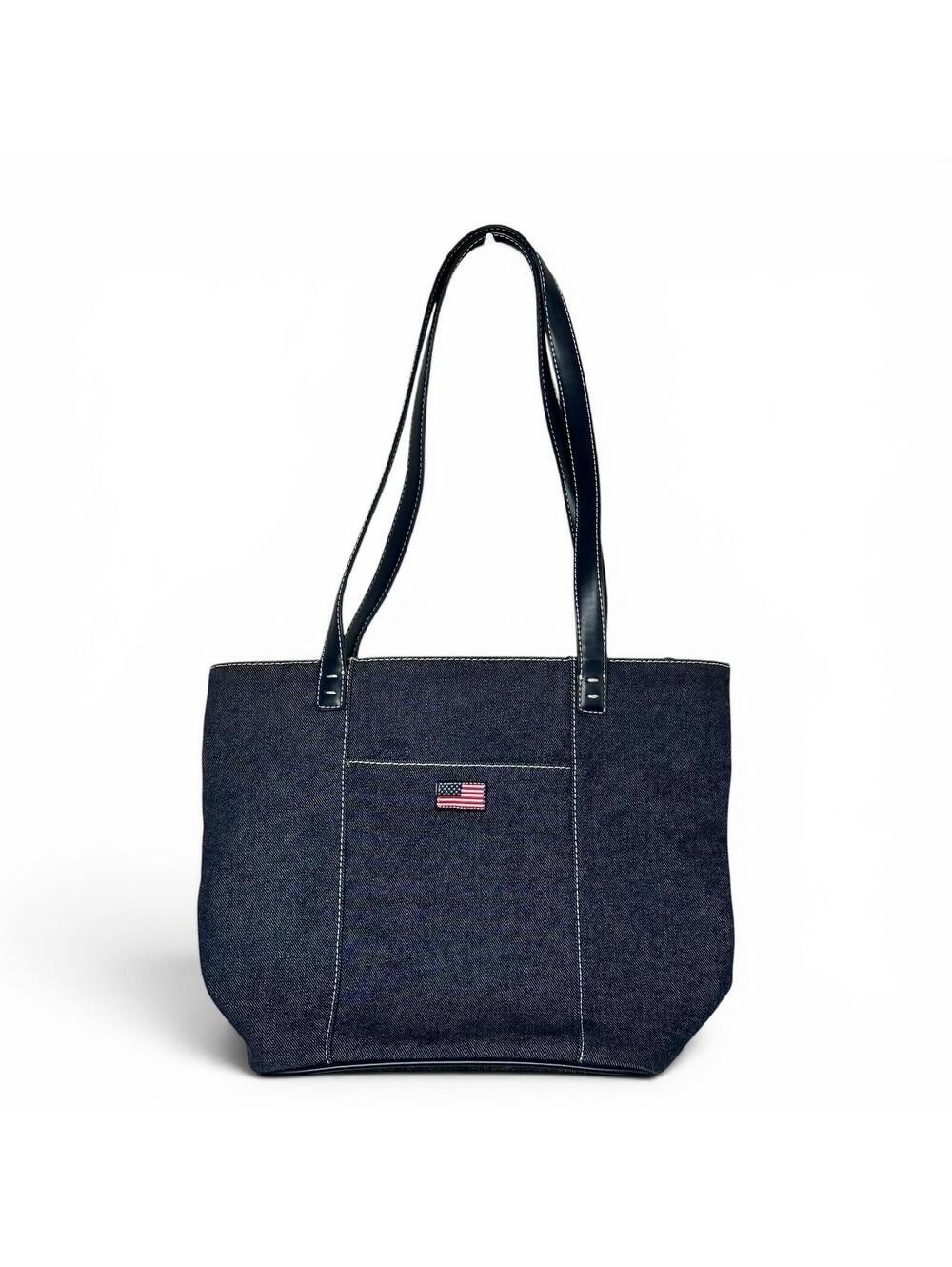 Vintage Casual Corner Annex Denim Tote Bag USA Flag Americana Shoulder Purse